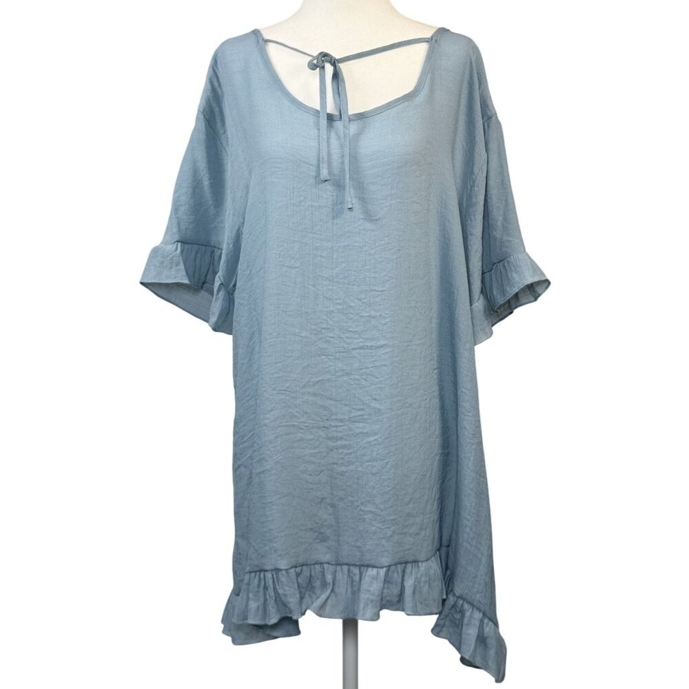 Cupshe Size L Womens Dress Light Blue Ruffle Hem Short Sleeve Blouse F  Rayon/Po